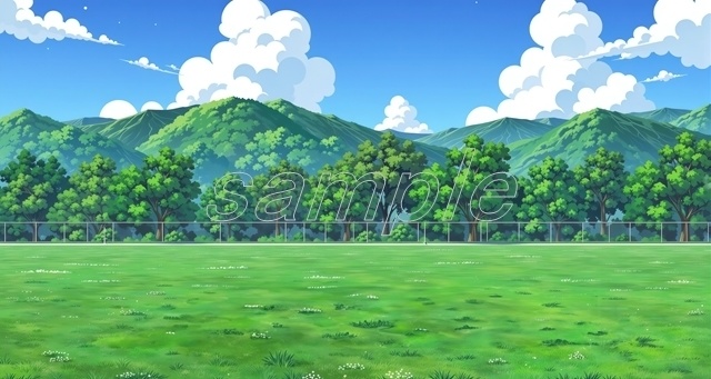 「緑の芝生グラウンド公園」_(セール価格中！)【高精細背景素材】