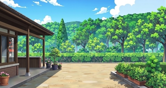 夏の小路角風景_(セール価格中！)【高精細背景素材】