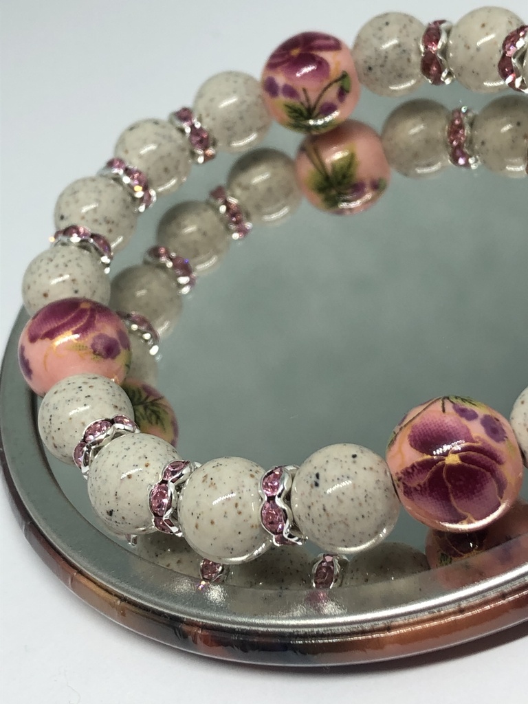 健康運★北投石&陶器とんぼ玉★お洒落ブレスレット★ パワーストーン 天然石