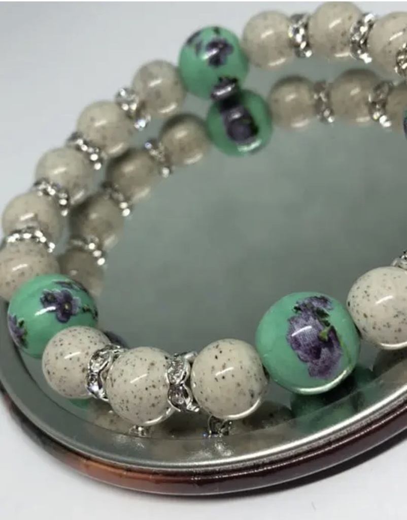 健康運★北投石&陶器とんぼ玉★お洒落ブレスレット★ パワーストーン 天然石