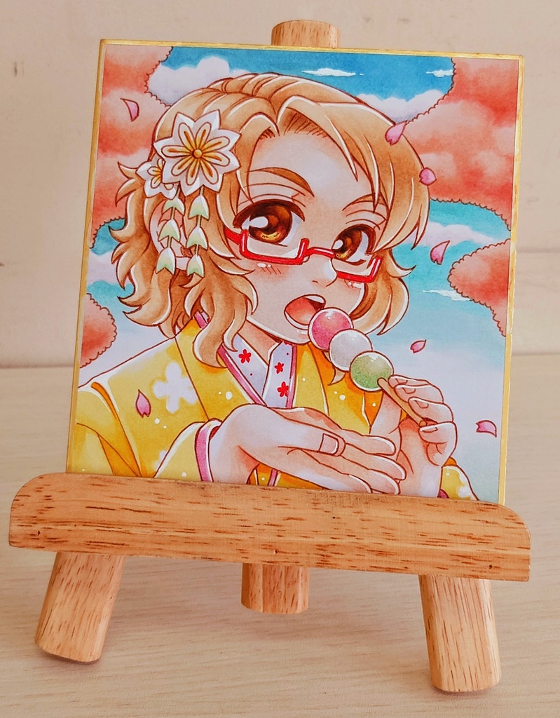 【創作】花より団子色紙【原画一点もの】