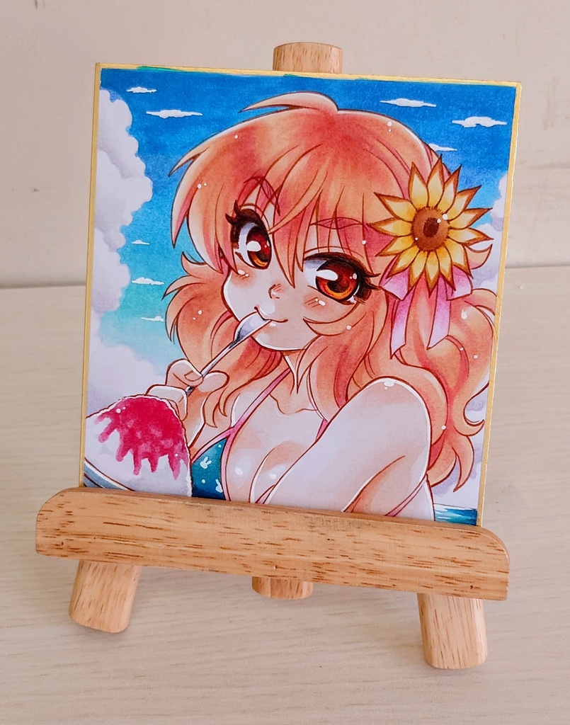 【創作】水着少女色紙【原画一点もの】