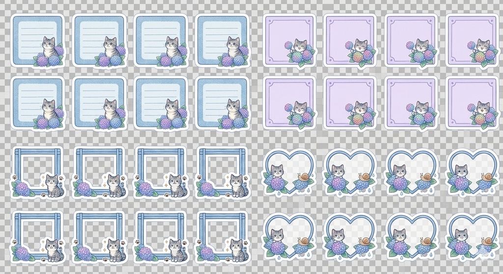 【デジタルステッカー】雨の日も楽しく♪ 梅雨×キジトラ 2枚セット(背景透過PNG)