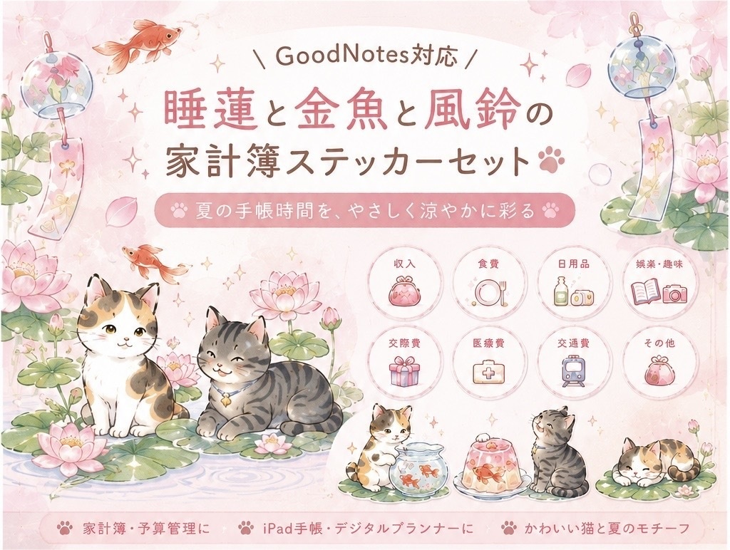 🎐睡蓮と金魚の家計簿デジタルステッカー🎐