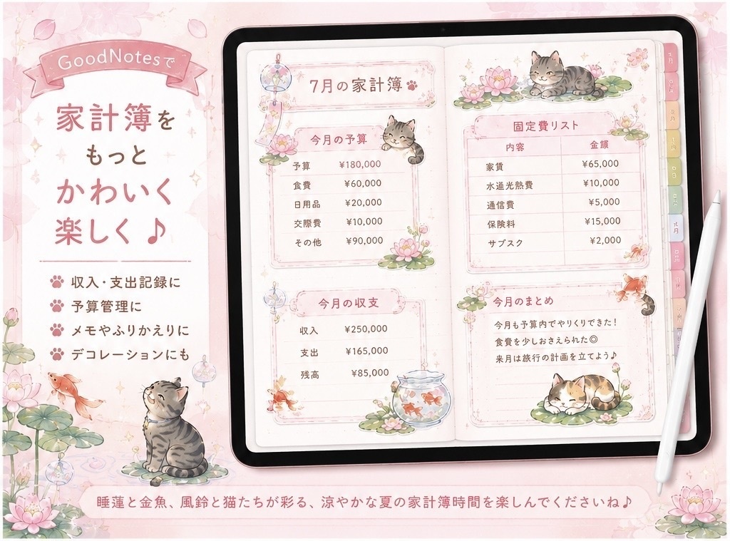 🎐睡蓮と金魚の家計簿デジタルステッカー🎐