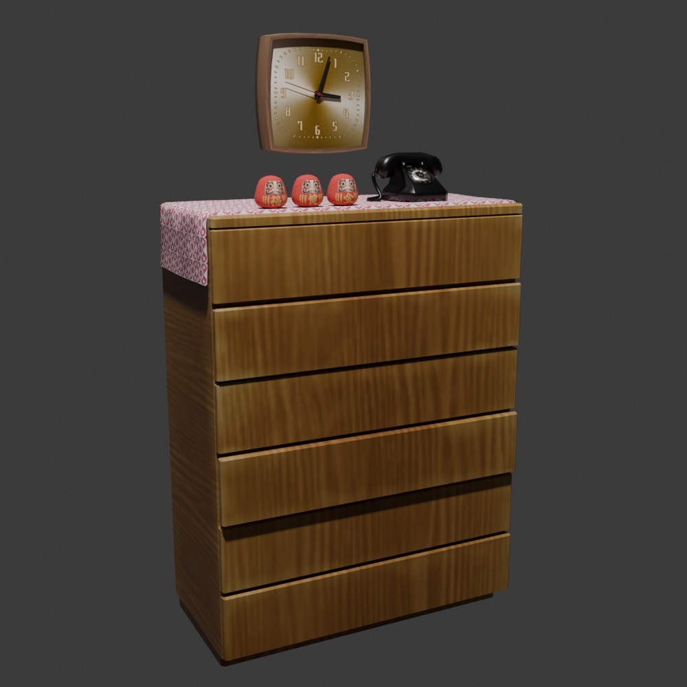 【昭和レトロ】タンスセット(タンス/黒電話/だるま/壁掛け時計)FBX4点セット