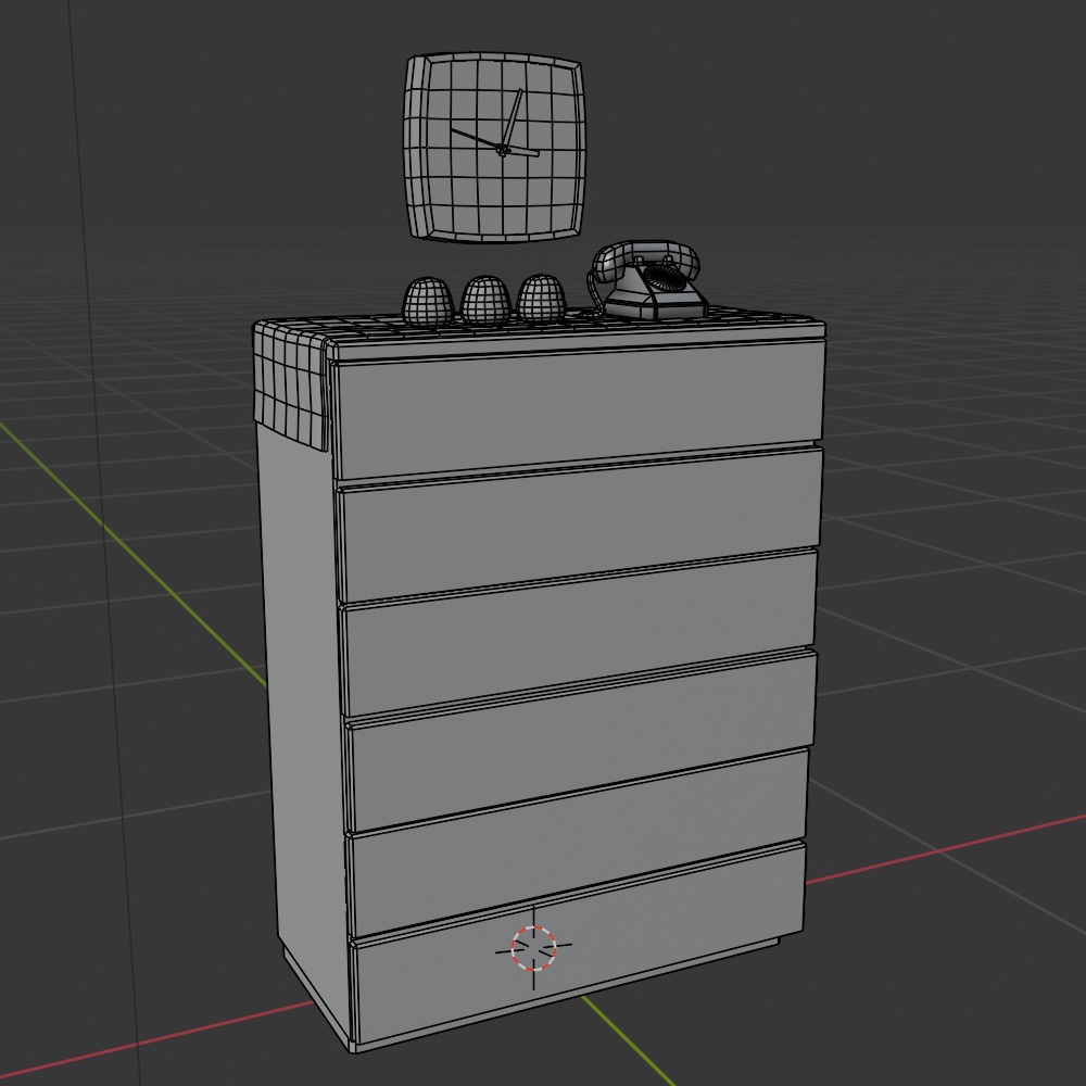 【昭和レトロ】タンスセット(タンス/黒電話/だるま/壁掛け時計)FBX4点セット