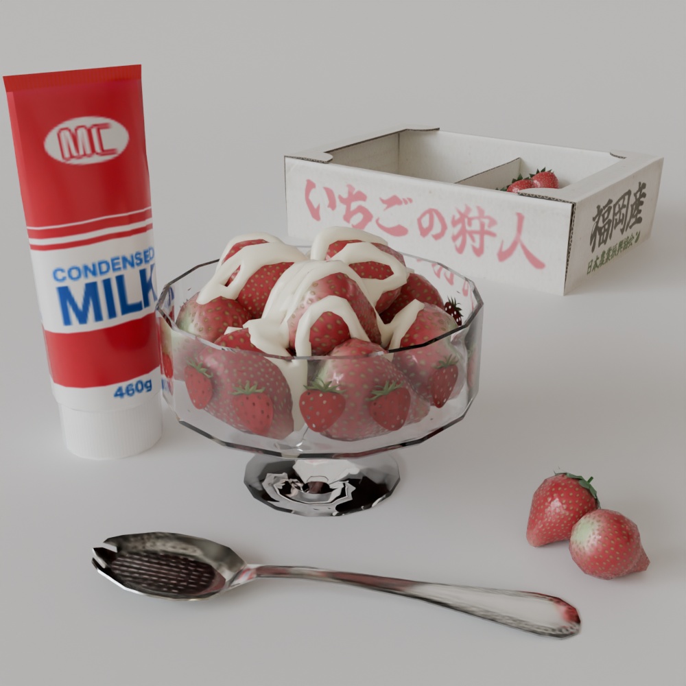 【昭和レトロ小物】練乳いちごセット（FBX / Blender）版