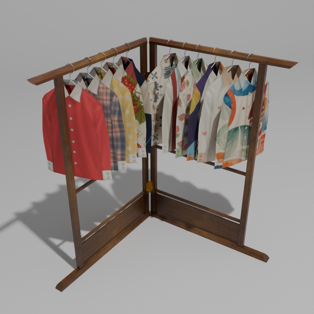 【昭和レトロ】鏡台・衣装かけ・レトロシャツセット(FBX / Blender)