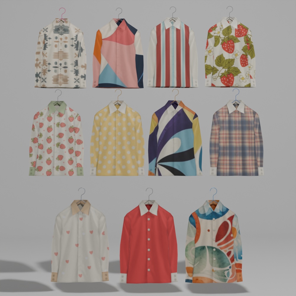 【昭和レトロ】鏡台・衣装かけ・レトロシャツセット(FBX / Blender)