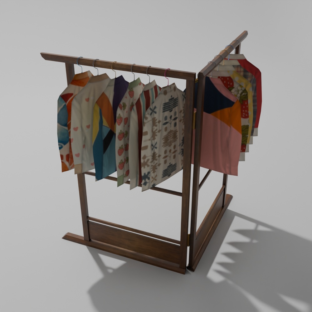【昭和レトロ】鏡台・衣装かけ・レトロシャツセット(FBX / Blender)