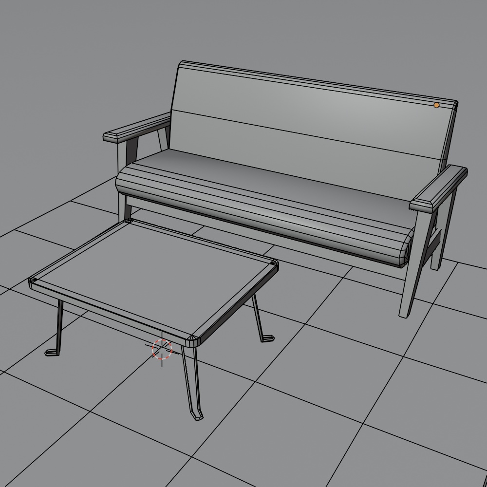 【昭和レトロ】ソファ・テーブル・ラグマットセット(FBX / Blender)