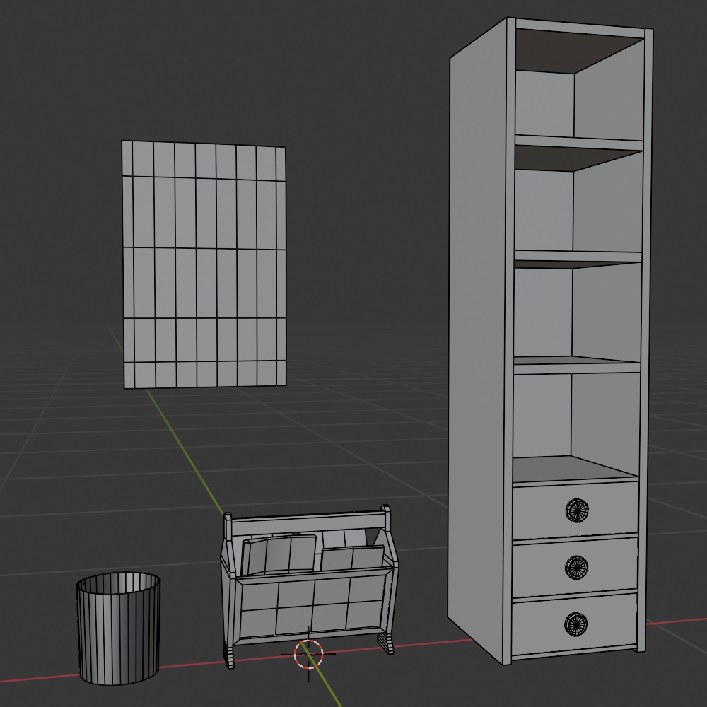 【昭和レトロ】マガジンラック・棚・ポスター・ゴミ箱・雑誌(FBX / Blender)