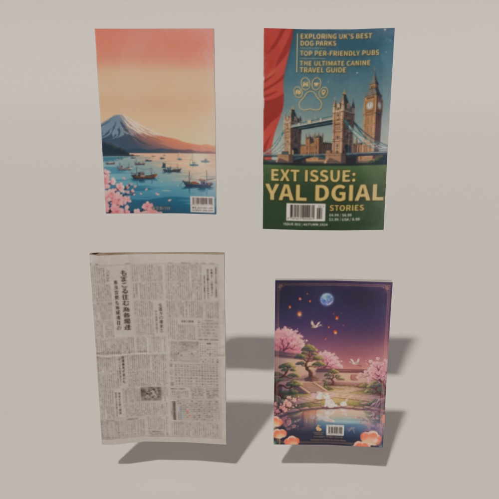 【昭和レトロ】マガジンラック・棚・ポスター・ゴミ箱・雑誌(FBX / Blender)