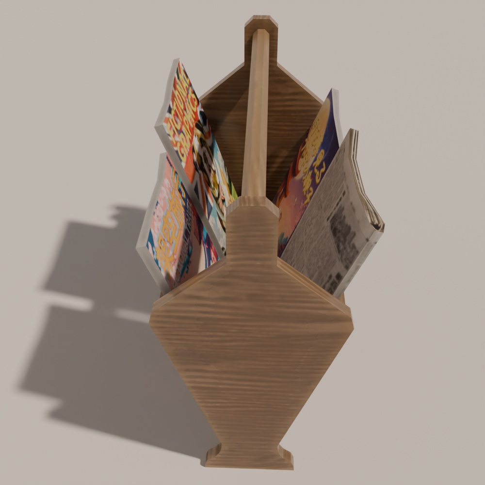 【昭和レトロ】マガジンラック・棚・ポスター・ゴミ箱・雑誌(FBX / Blender)