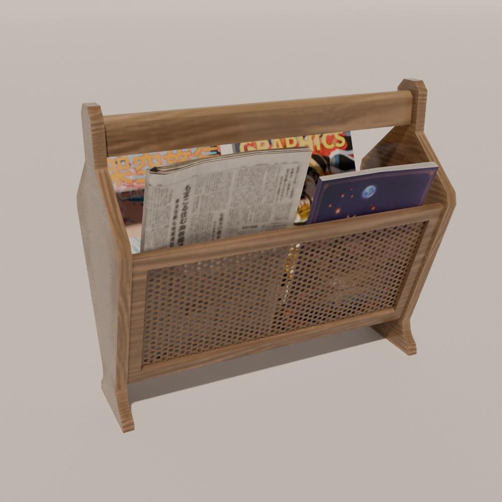 【昭和レトロ】マガジンラック・棚・ポスター・ゴミ箱・雑誌(FBX / Blender)