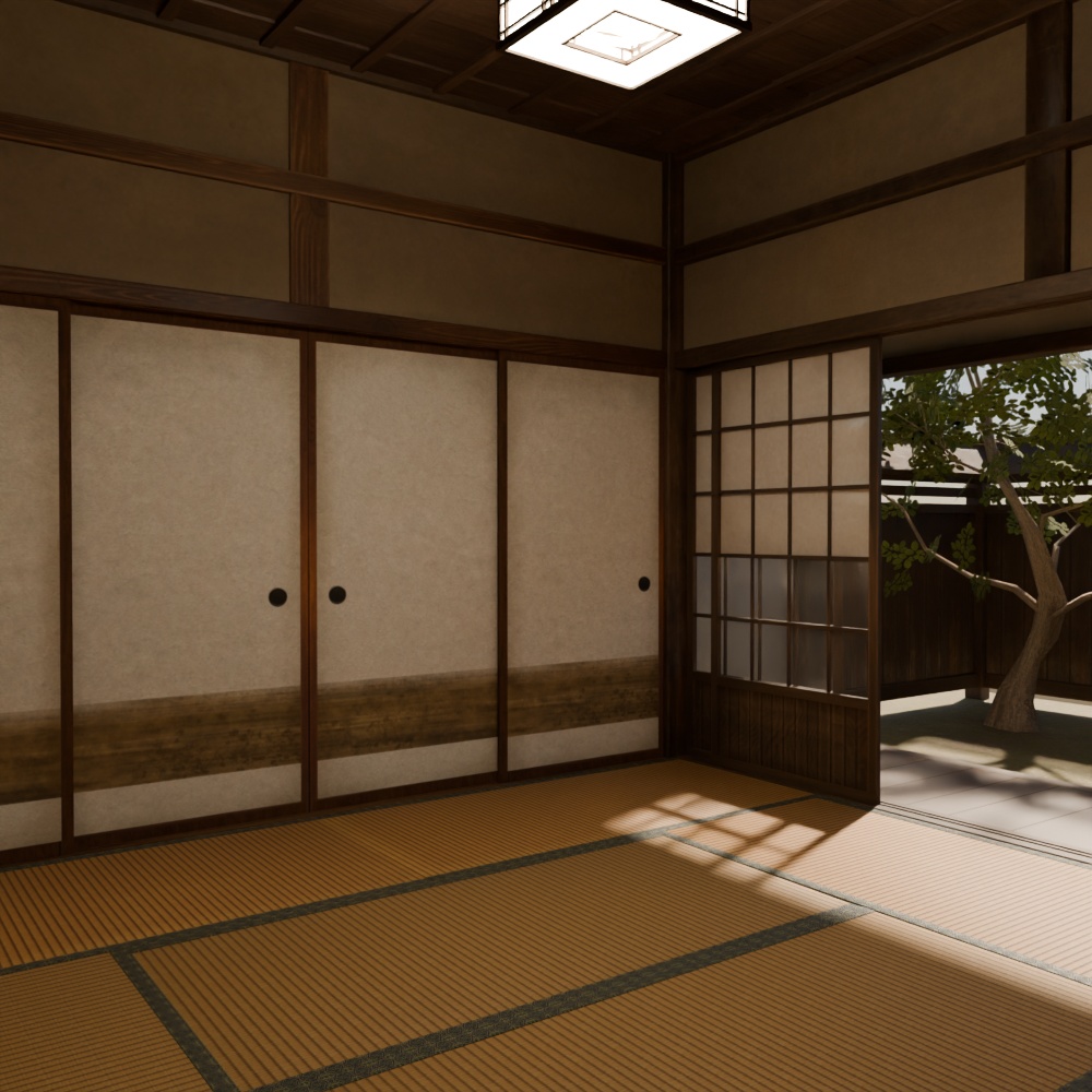 【昭和レトロ】庭付き縁側+床の間(FBX / Blender)