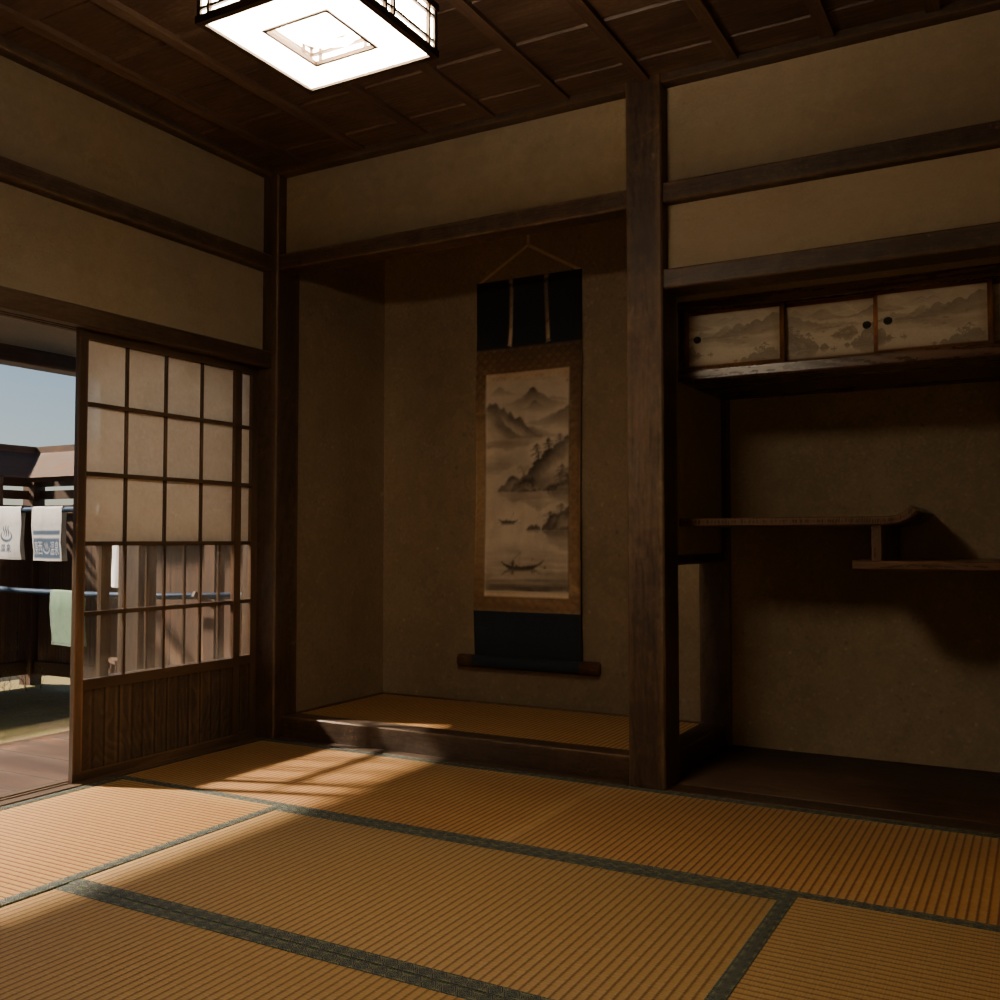 【昭和レトロ】庭付き縁側+床の間(FBX / Blender)