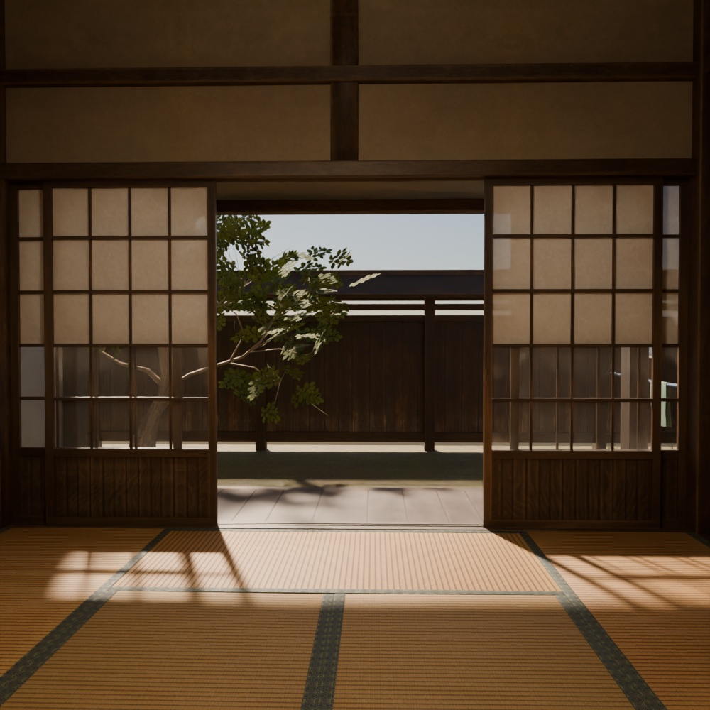 【昭和レトロ】庭付き縁側+床の間(FBX / Blender)