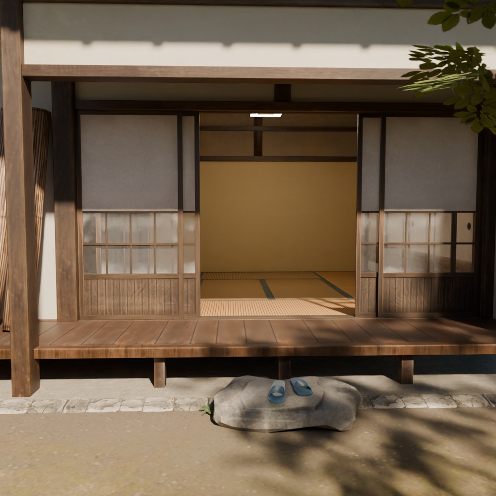 【昭和レトロ】庭付き縁側＋床の間(FBX / Blender)