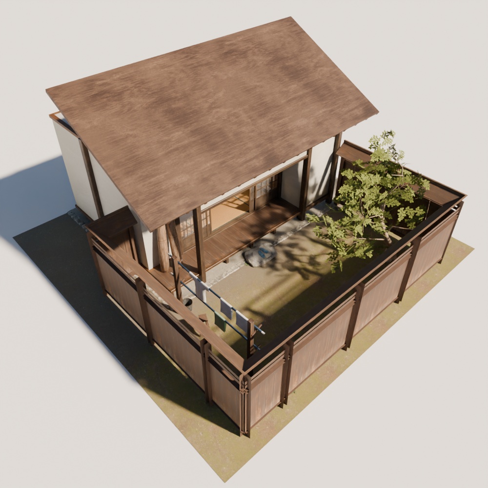 【昭和レトロ】庭付き縁側+床の間(FBX / Blender)