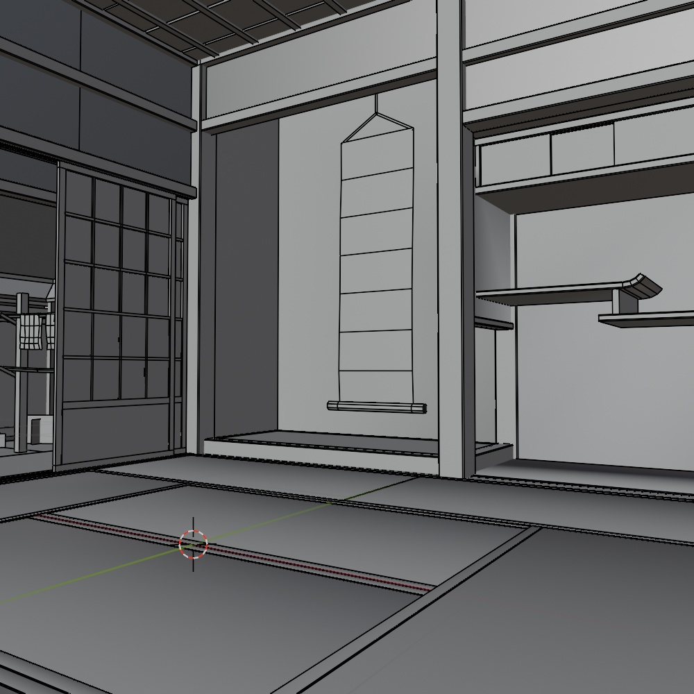 【昭和レトロ】庭付き縁側+床の間(FBX / Blender)