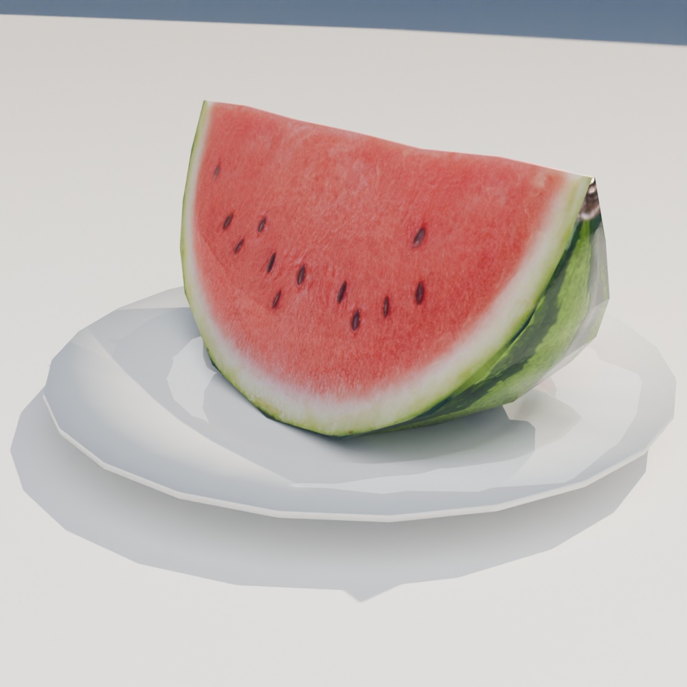 【昭和レトロ】大玉スイカ・桶・カットスイカのセット(FBX / Blender)