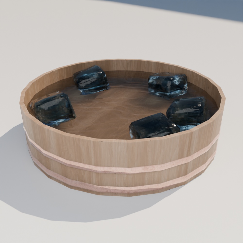 【昭和レトロ】大玉スイカ・桶・カットスイカのセット(FBX / Blender)