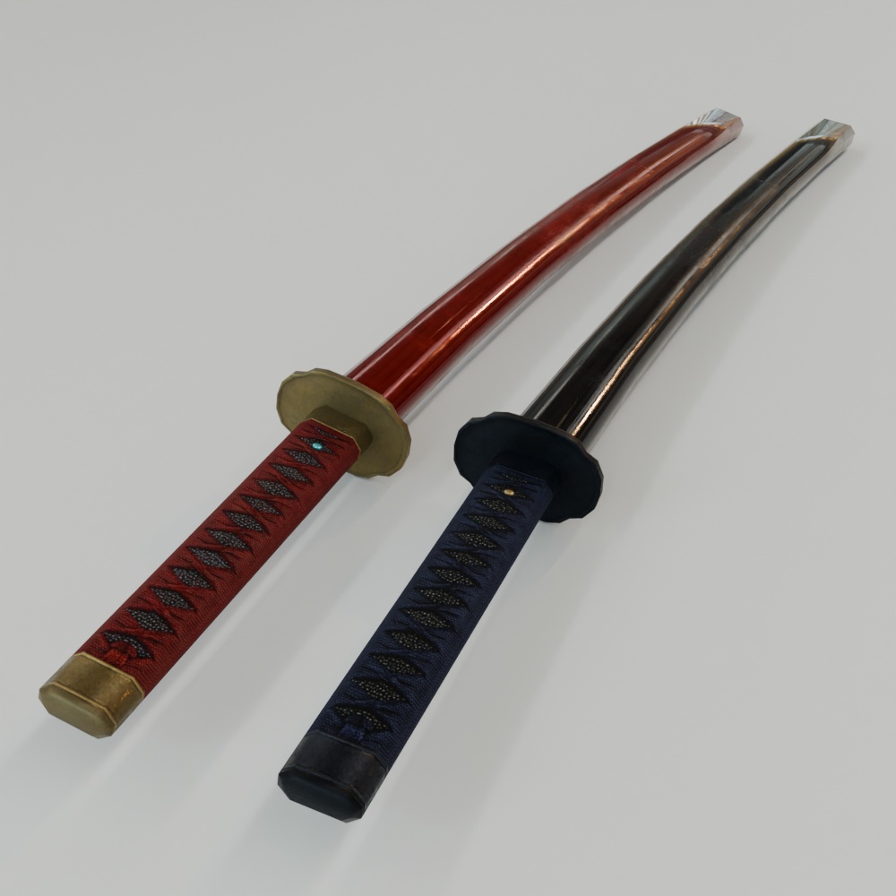 【昭和レトロ】日本刀と香炉の和風インテリア小物セット(FBX / Blender)