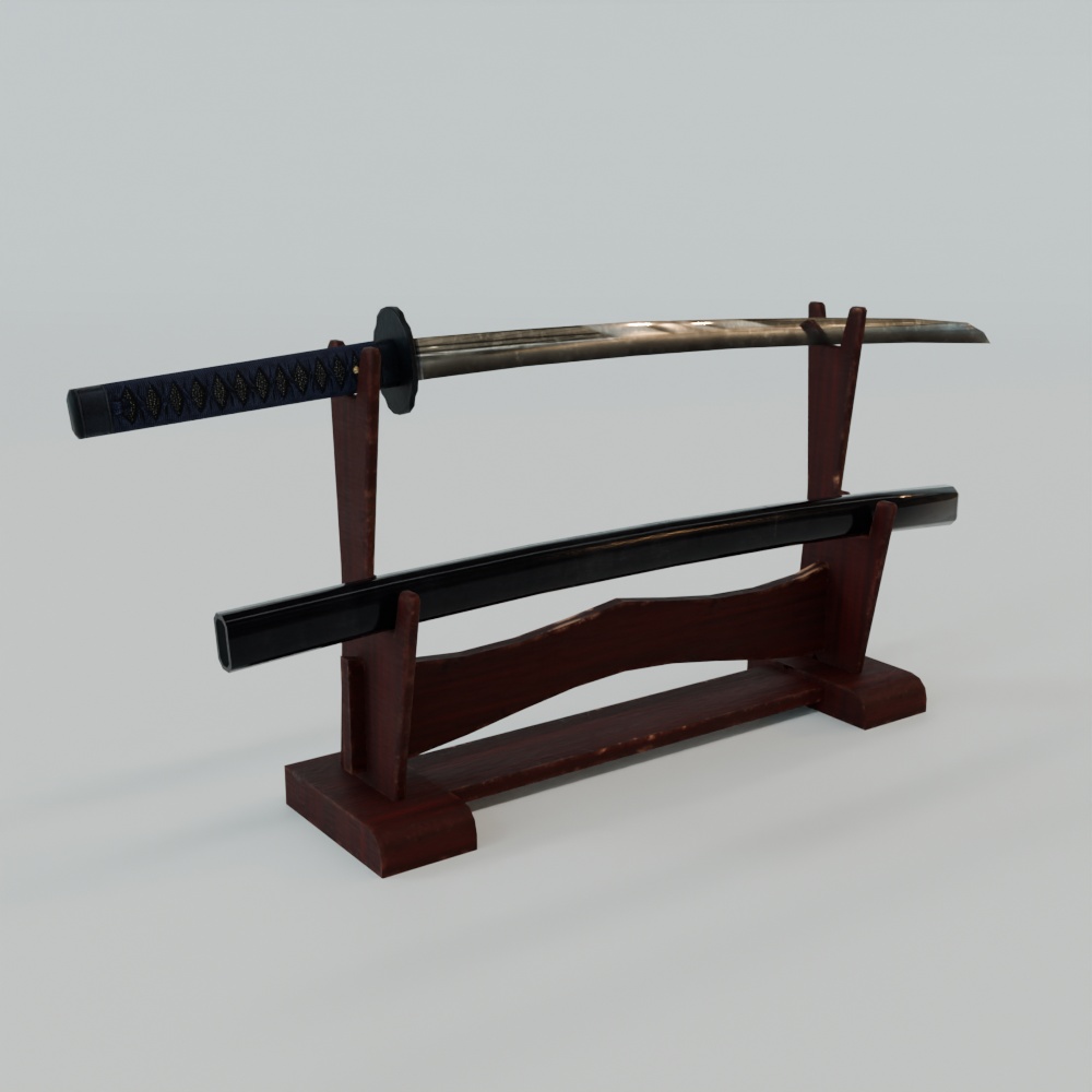 【昭和レトロ】日本刀と香炉の和風インテリア小物セット(FBX / Blender)