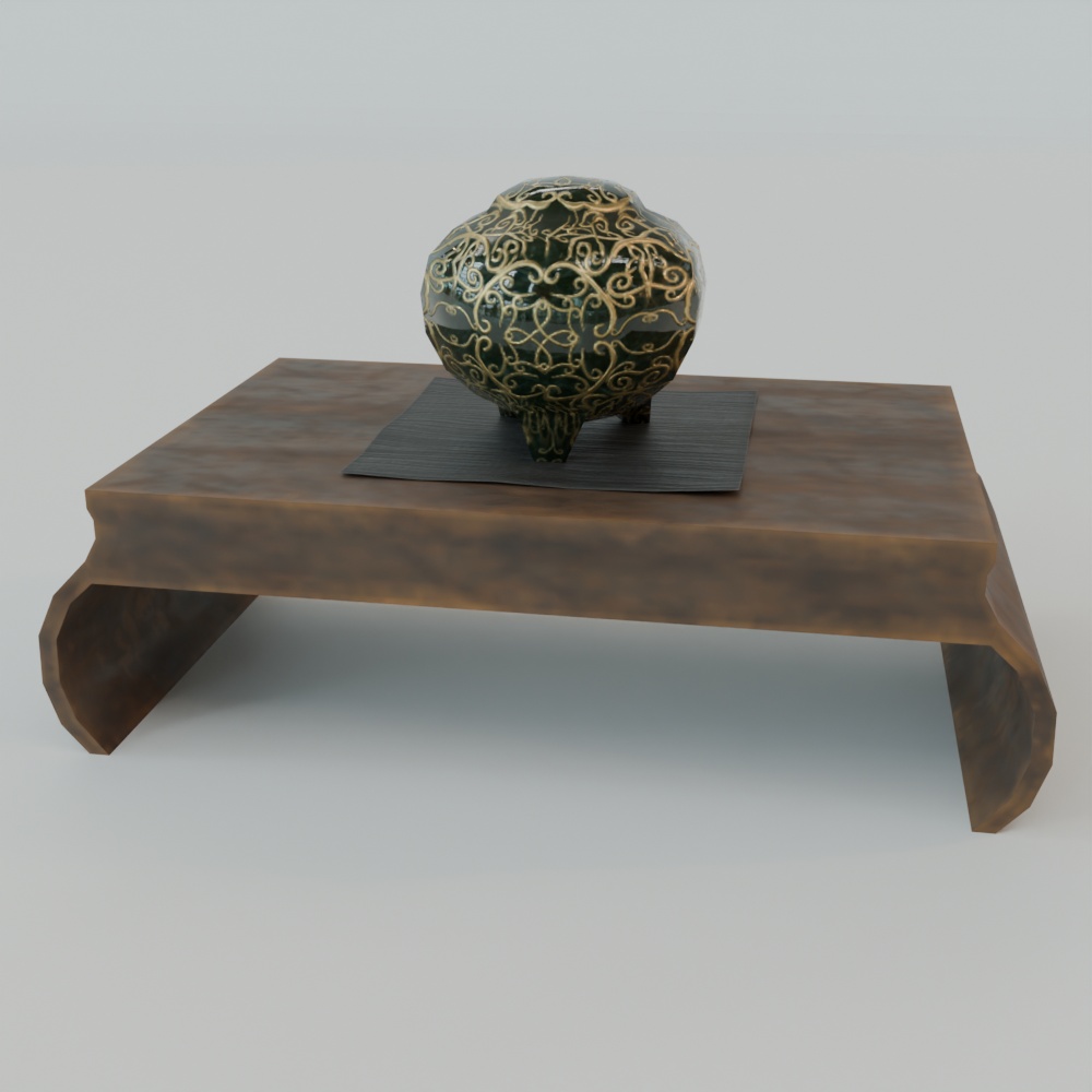 【昭和レトロ】日本刀と香炉の和風インテリア小物セット(FBX / Blender)