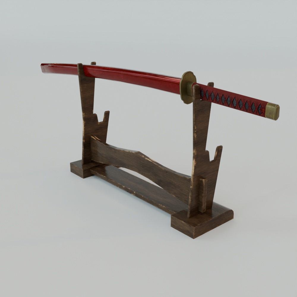 【昭和レトロ】日本刀と香炉の和風インテリア小物セット(FBX / Blender)