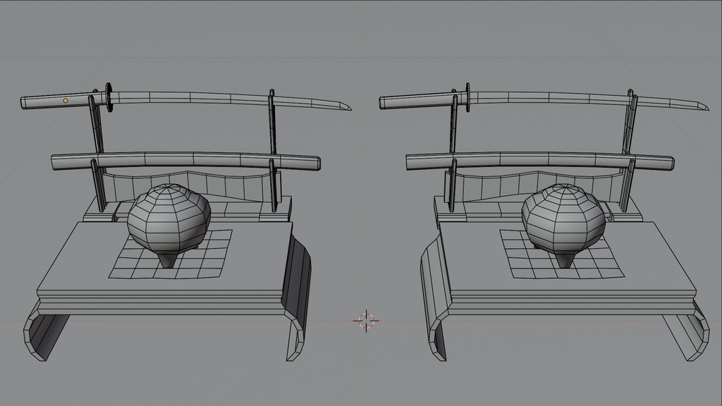 【昭和レトロ】日本刀と香炉の和風インテリア小物セット(FBX / Blender)