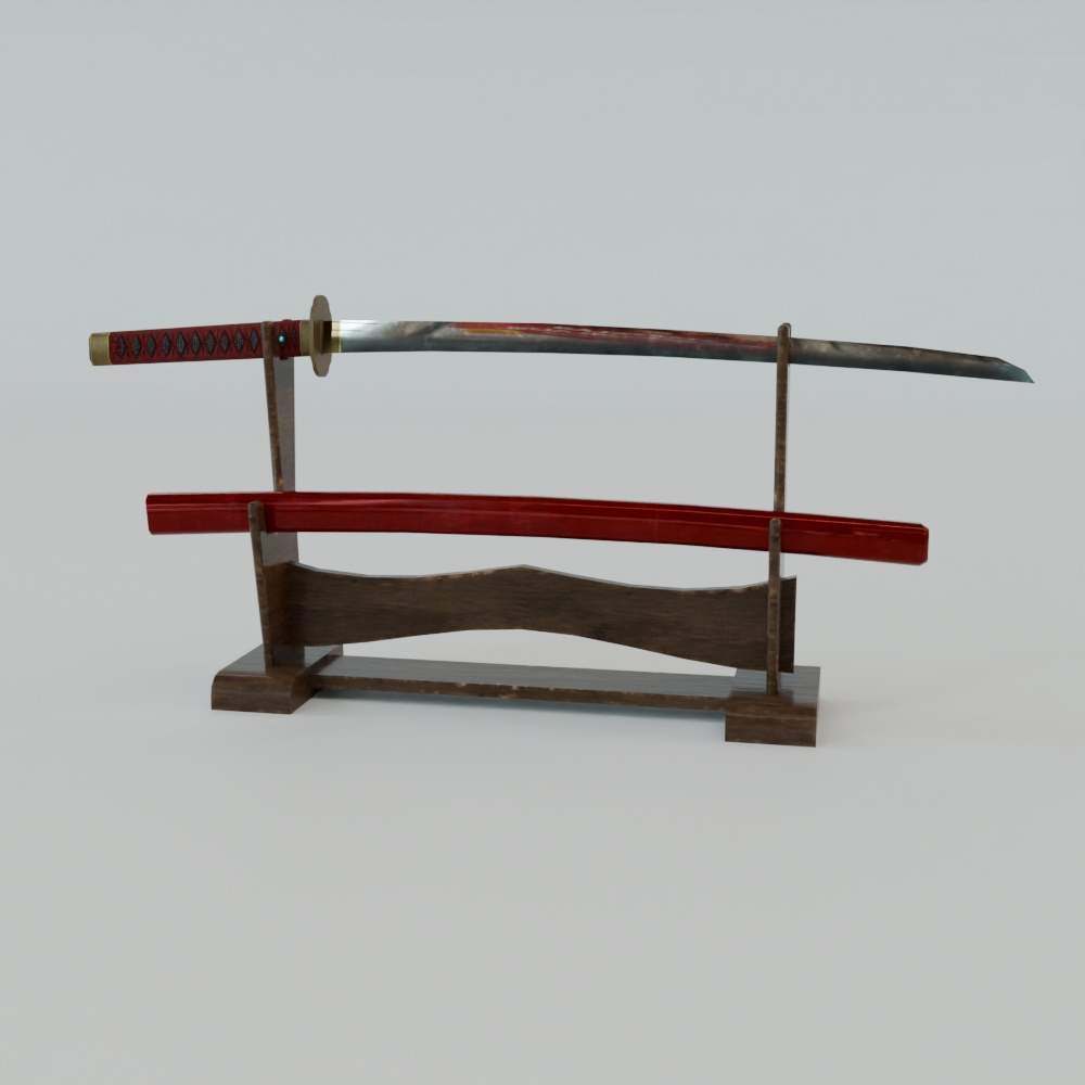 【昭和レトロ】日本刀と香炉の和風インテリア小物セット(FBX / Blender)