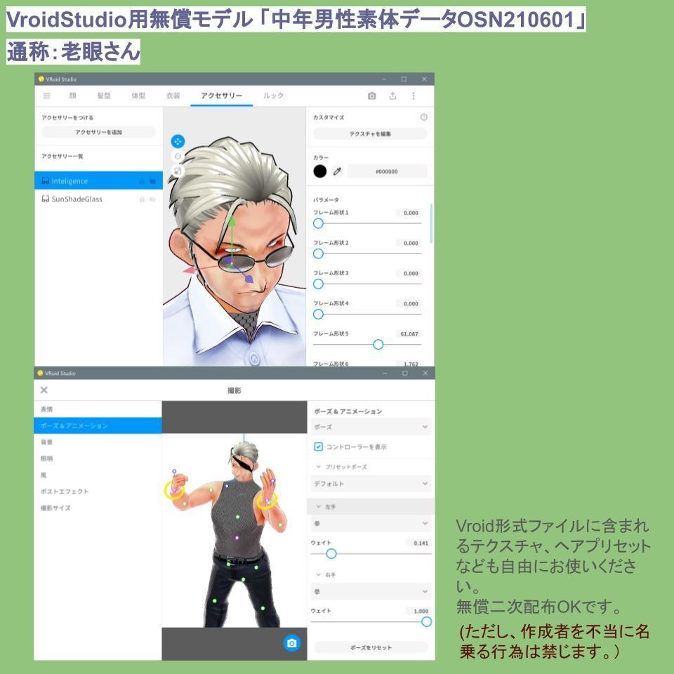 VroidStudio用無償モデル 「中年男性素体データ」通称 老眼さん
