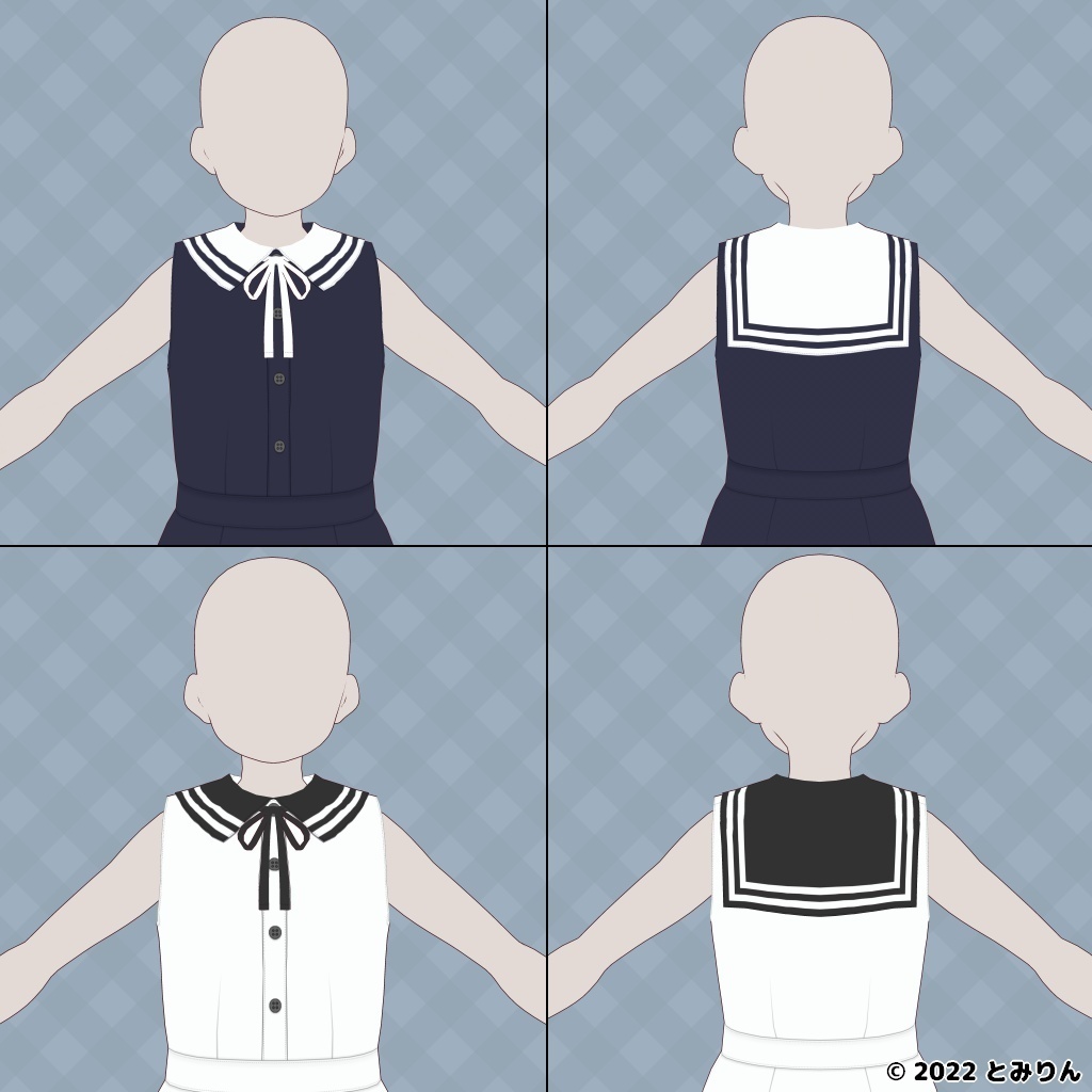 ノースリーブセーラカラーワンピース【無料あり】【#VRoid】