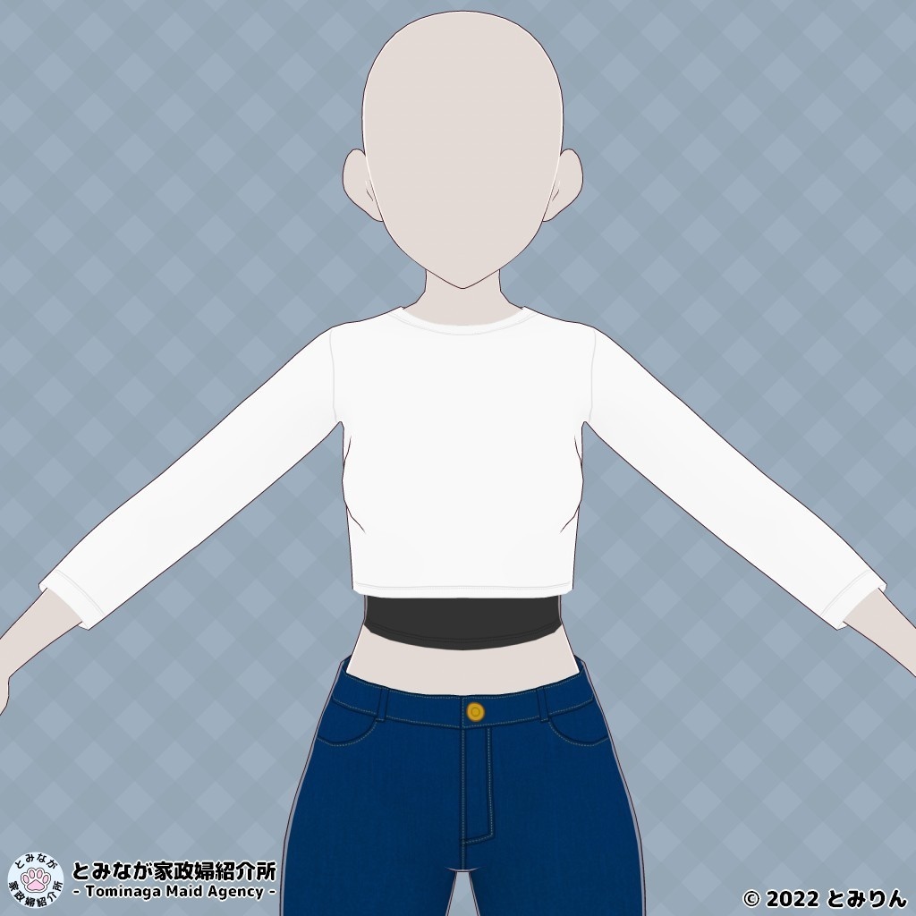 七分袖クロップシャツ＆へそ上丈インナーシャツ【無料あり】【#VRoid】