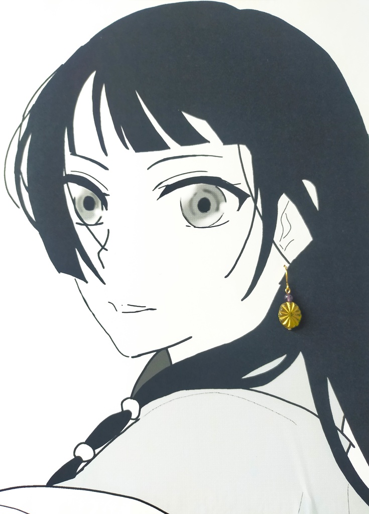 チェコビーズとアメシストの壬猫耳飾り(イヤリングに変更可能)