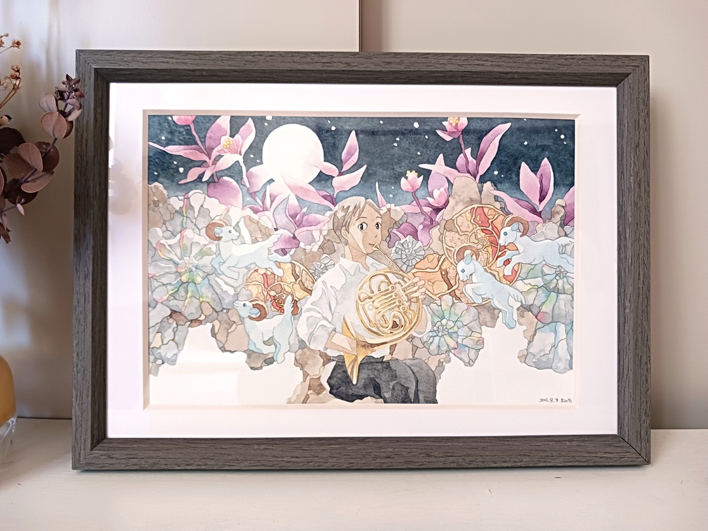 水彩画　原画「夜のホルン」