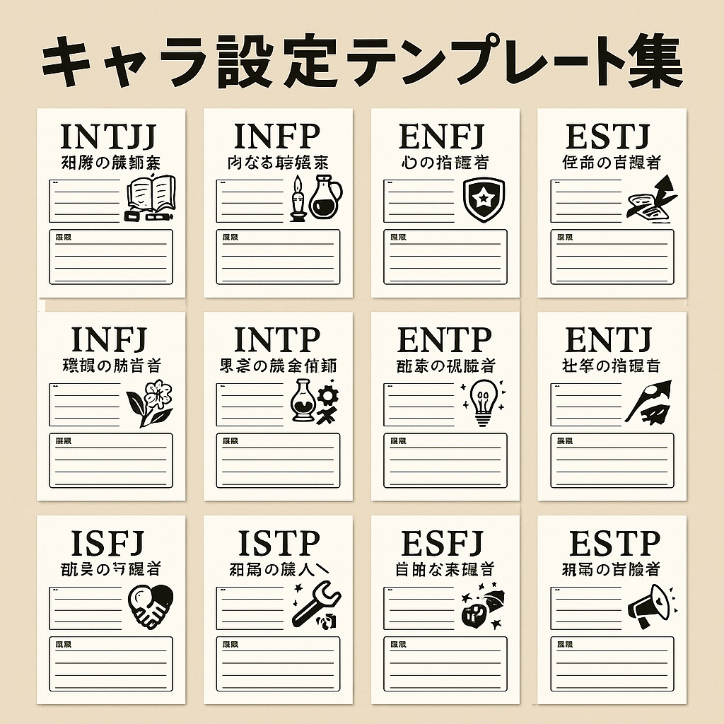 MBTIキャラ設定テンプレート集 16タイプ書き込み式・創作キャラの内面が“迷わず作れる”PDF