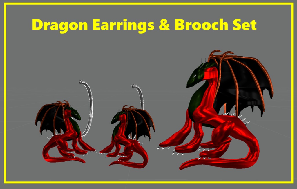 【VRC/3Dモデル】ドラゴンピアス&ブローチのセット