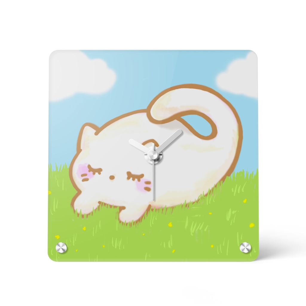 もちねこのミルク アクリル時計 - 150x150mm