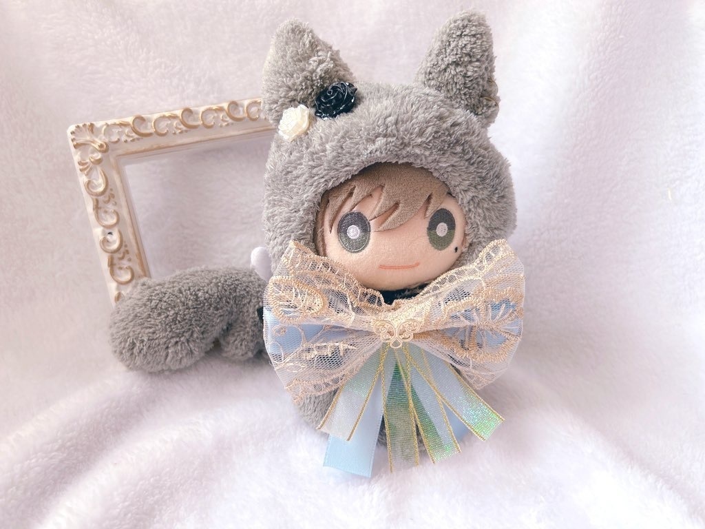 にじぱぺっと ぬい服 ねこちゃん グレー 黒 10cm - 着せ替え服・アウト