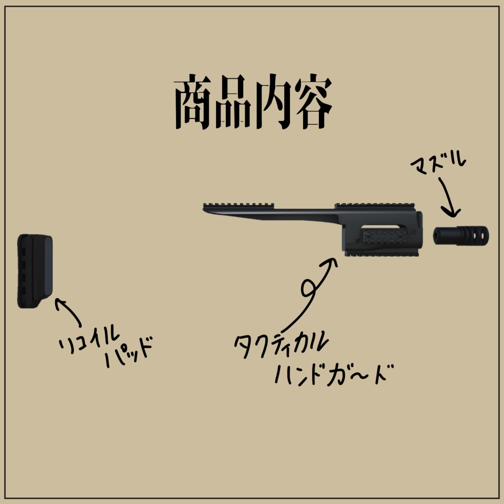 AKS-74U用カスタムパーツ (VRC想定3Dモデル)