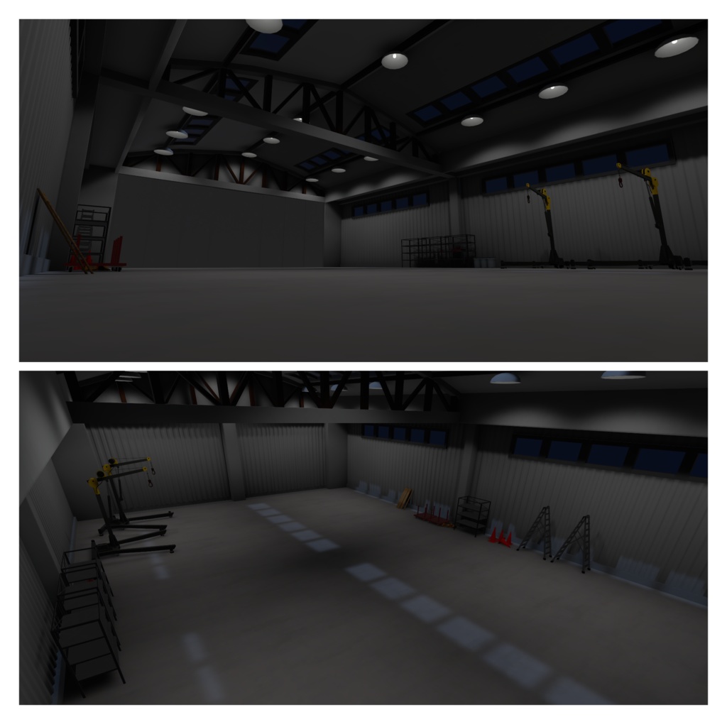 シンプル格納庫2 備品モデルセット付 (VRC想定3Dモデル)