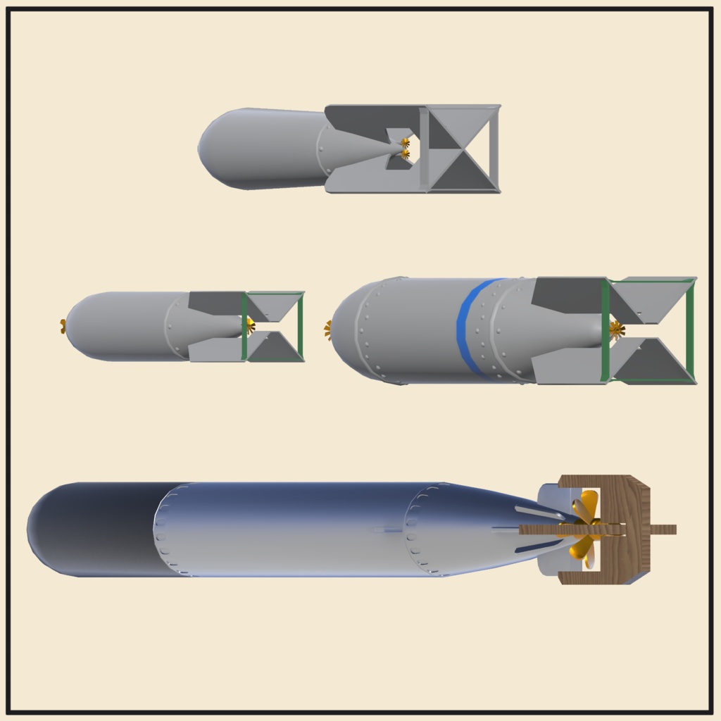日本海軍 航空爆弾・魚雷セット 【VRC想定3Dモデル】