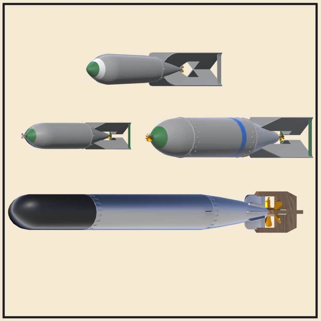 日本海軍 航空爆弾・魚雷セット 【VRC想定3Dモデル】