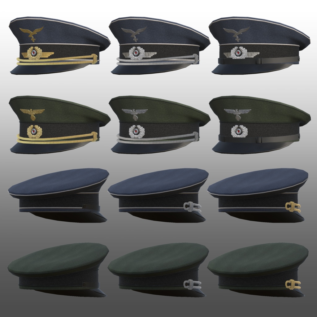 ドイツ国防軍制帽セット (陸/空軍) VRC想定3Dモデル