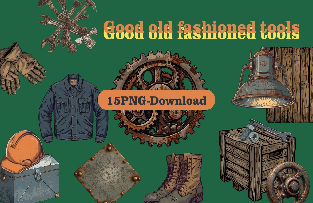 ブルーワーカー・ヴィンテージクリップアート15点セット