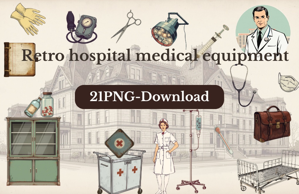 レトロ・ホスピタル　クリップアート21点セット